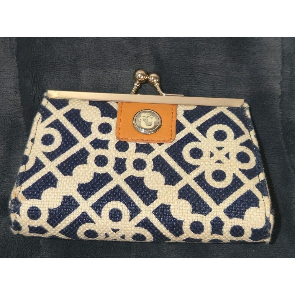Spartina 449 Kiss Lock Coin Wallet Clutch Blue/White Geometric Logo Accent
